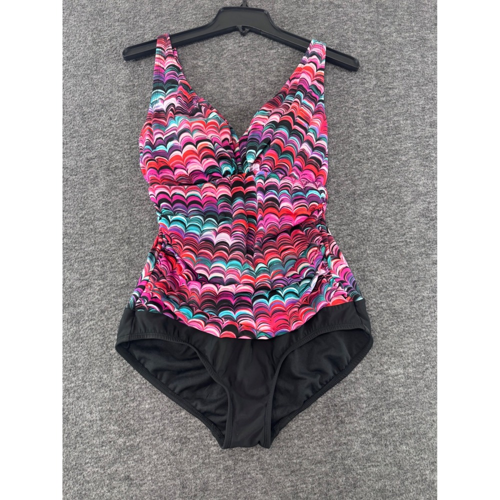 Croft &‎ Barrow Womens Pink Scalloped Print Ruched One Piece Swimsuit Size 12